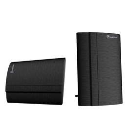 Indoor Amplified AM/FM Antenna, ANTOP Curved Panel AT-212FM with Built-in Digital Booster to Improve Reception, includes 6ft Coaxial Cable