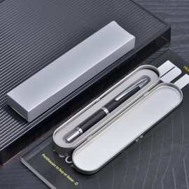 Jinhao 10 Series Press Fountain Pen Wavy Matte Black Chrome Retractable Extra Fine Nib with Ink Converter and Metal Pen Box (Silver Clip Version)