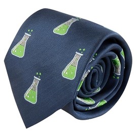 King & Priory Navy Herringbone Embroidered Science Tapered Hip Flask Tie