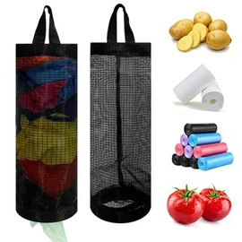 Plastic Bag Holder Dispenser Mesh Storage Garbage Bags Organizer Hanging (Black)