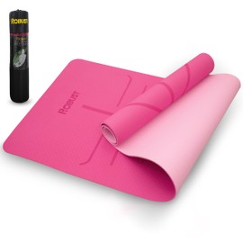 Robust Non-Slip Yoga Mat with Strap, TPE Eco-Friendly Workout Mat for Yoga with Position Lines and Texture Surface, Gym Mat for Women Men, Pilates and Exercises Anti Tear Sweat Proof Exercise Mat