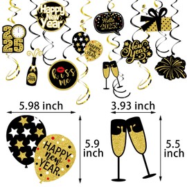 Happy New-Years Eve Party-Decoration Banner Garland - 16pcs Black Gold 2025 Swirl Streamers Banner,Nye Kids Hanging Supplies Decor Lasting Surprise