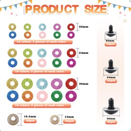 Toaob 60 Pieces Doll Eyes Safety Eyes Glitter 22 mm to 30 mm Plastic Craft Eyes Colourful Button Eyes with Washers for Crochet Animals Doll Puppet Plush Toy Teddy Eyes