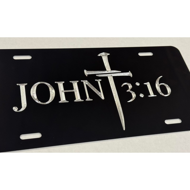 John 3:16 Cross Christian Car Tag Diamond Etched Vanity Front
