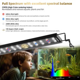 Glowrium LED Full Spectrum Aquarium Light for Freshwater Tanks,Daylight and Moonlight Modes,Infinitely Dimmable with Timer and Auto On/Off Electric Calming - Size: 24-29in