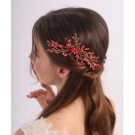 Aimimier Bridal Crystal Hair Pins Classical Wedding Back Comb Prom Party Festival Hair Accessories for Women(Red)