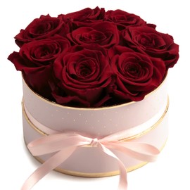 ROSEMARIE SCHULZ Heidelberg Rose Box Pink Round Infinity Roses - Flower Box 8 Real Roses Durable 3 Years Diameter 15 cm - Gift for Women (Pink - Dark Red)