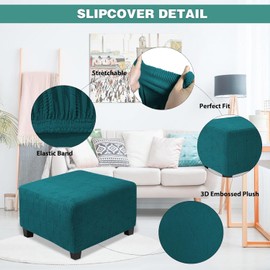 CEYISZHU Square Ottoman Cover,Stretch Square Covers Slipcover,Soft Knitted Jacquard Cover for Ottoman,Living Room Storage Stool Footstool Protection (Large,Grey)