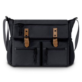 Messenger Bag Canvas Casual Shoulder Sling Bag Satchel 15.6 inch Messenger Bag for Men Women Travel Work Office Laptop Bag (Black)