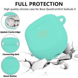 AIIEKZ Compatible with Bose QuietComfort Earbuds II 2022, Soft Silicone Case with Gold Heart Pattern for Bose QC II Case with Cute Butterfly Keychain for Girls Women (Mint Green)