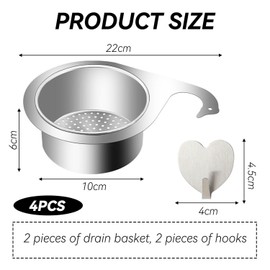 2 Pieces Stainless Steel Drain Basket, 2 Pieces Stainless Steel Heart-Shaped Hooks, Swan-Shaped Drain Basket, Multifunctional Drain Basket, Kitchen Strainer, No-Punch Hanging Strainer Basket