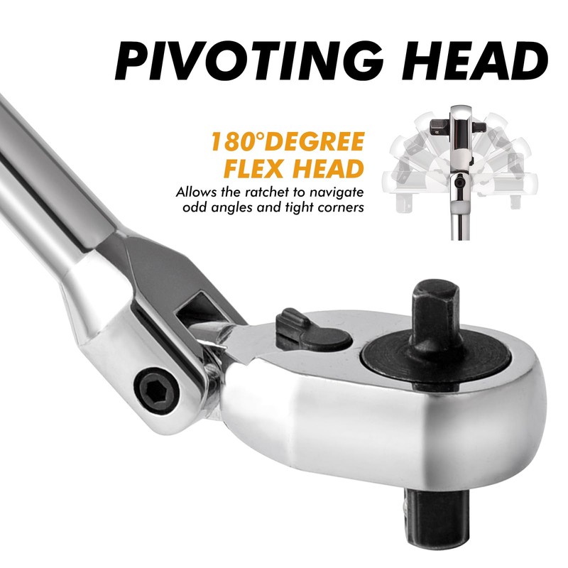 wanlvkang Dual 3/8 and 1/4 Drive Flex Head Ratchet, 72-Tooth