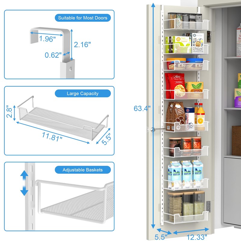 VyGrow 12.3" W Narrow Over the Door Pantry Organizer, 8-Tier