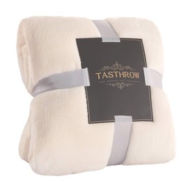 TASTHROW Large Flannel Fleece Throw Blanket, 50×70 Inch - Cozy Lightweight Thick Blanket - All Seasons Suitable for Women, Men and Kids (Two Pack, Creamwhite)
