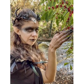 MOSTORY Handmade Black Antler Crown - Gothic Elf Headpiece Forest Fairy Headband Elven Dark Circlet for Women Girls Renaissance Christmas Cosplay Goth Wedding Party Fae Ball