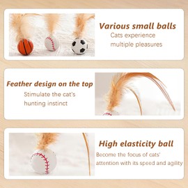 BOVVSKY 3PCS Interactive Feather Ball Toy Set for Cats, Cat Feather Balls Toy, Indoor Bouncy Ball Cat Toys