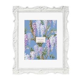Laura Ashley 11x14 White Ornate Textured Hand-Crafted Resin Picture Frame, Wall Mount, Decorative Floral Design Home Décor, Photo Gallery, Art, More (White, 11x14 (Matted 8x10))