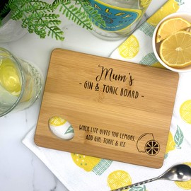 eBuyGB Engraved Wooden Mum's Gin & Tonic Board, Bamboo Chopping Board, Mothers Day, Birthday Gift, Lemon & Lime Cutting Board, Brown