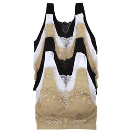 ToBeInStyle Women’s Pack of 6 Seamless Lace Over Panel Padded Bralettes (One Size Regular, Wide Straps Basic)