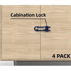 4 PACK Child Proof Sliding Cabinet Door Code Locks Baby Safety Cupboard Locks Adjustable U Shaped Cabinet Latches for Knob Handle Drawers Closet (4 PCS, Blue)