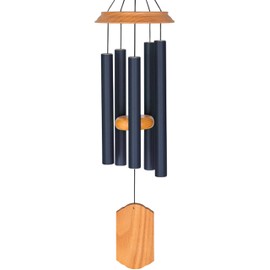 Carson 21" Wood and Navy Chimes - Classic Windchime - Wood Windchime for Outdoor Decor - Garden Patio Porch