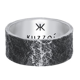 Kuzzoi 0609652220 Men's Ring (10 mm) Solid Hand Forged, Band Ring for Men Made of 925 Sterling Silver, Cool Silver Ring in Used Look, Ring with Rustic Structure Oxidised, Ring Size 60 - 66, Sterling