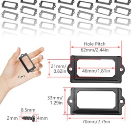 Ruidee Pack of 30 Metal Label Holders, 70 x 33 mm, Label Frame for Cards (Lable Holders with Screws) for Furniture, Drawers, Cabinets, Bookcase, Name Card (IBQK-Black-70)