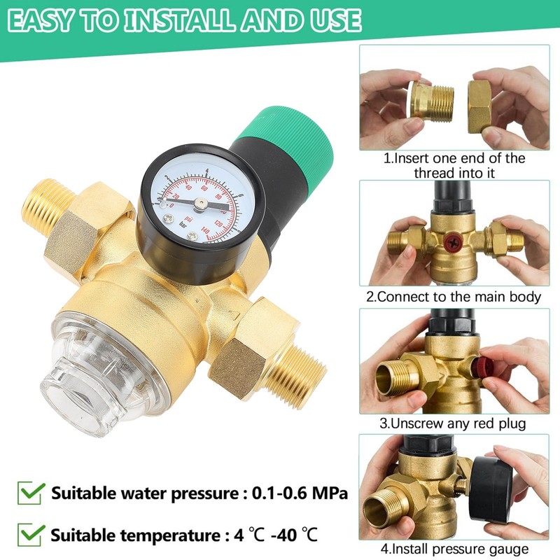 Water Pressure Regulator Brass G3/4 Water Pressure Reducer Valve with