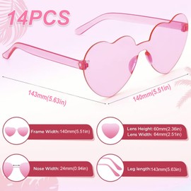 14 Pcs Chic Pink Heart-Shaped Frameless Sunglasses - Vibrant Jelly Colored Lenses - Love Heart Fashion Glasses