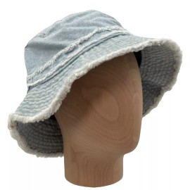 David and Young Light Denim Blue Distressed Bucket with Frayed Edge OS ABU46259