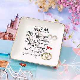 Mother's Day Gift for Mom-Mom,I'll Love You Forever-Mom Gift-Mother Gift-Ceramic Jewelry Tray,Trinket Holder,Ring Dish-Surprise Gift for Mom-Unique Birthday Thanksgiving Christmas Gift for Mother