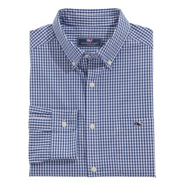 vineyard vines Men's Gingham Stretch Poplin Shirt, Maritime