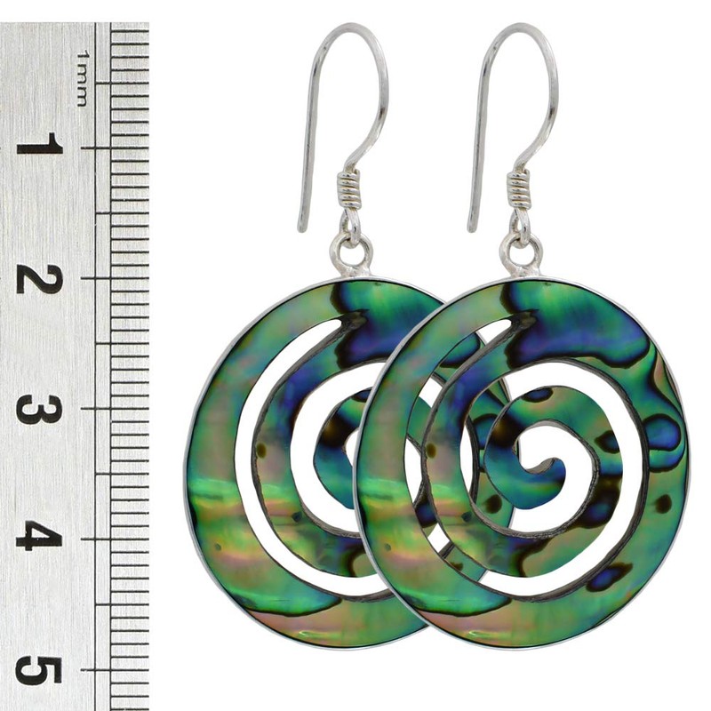 I-be, Paua Shell Abalone Earrings Round with Spiral 925 Silver