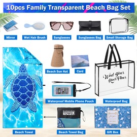 Beach Bag Travel Gifts for Women, 10 in 1 Beach Gifts Set for Beach Lovers, Vacation Travel Essentials Gift for Family Birthday Graduation Gift for Friends Mom Multipurpose Waterproof Travel Tote Bag