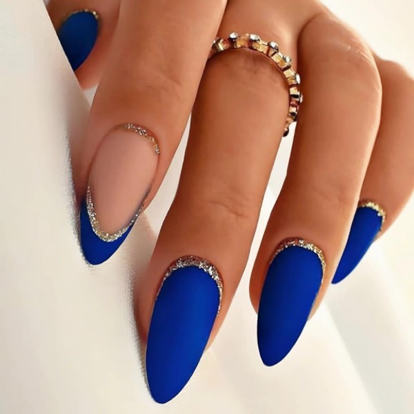 BABALAL Press on Nails Medium Almond Fake Nails Blue Glue