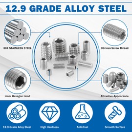 EilxMag 2000PCS Set Screws, 26 Sizes Metric & Sae Set Screw Assortment Kit, Allen Head Hex Socket Head Grub Screws for Bathroom Fixtures, Door Handles, 304 Stainless Steel (M3-M8, 1/8"-40 to 5/16"-18)