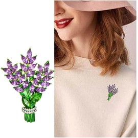 Crystal Lavender Flower Brooch Plant Lapel Pins Rhinestone Elegant Lapel Pin Scarf Dress AccessoriesWedding Party Jewelry Gift for Women