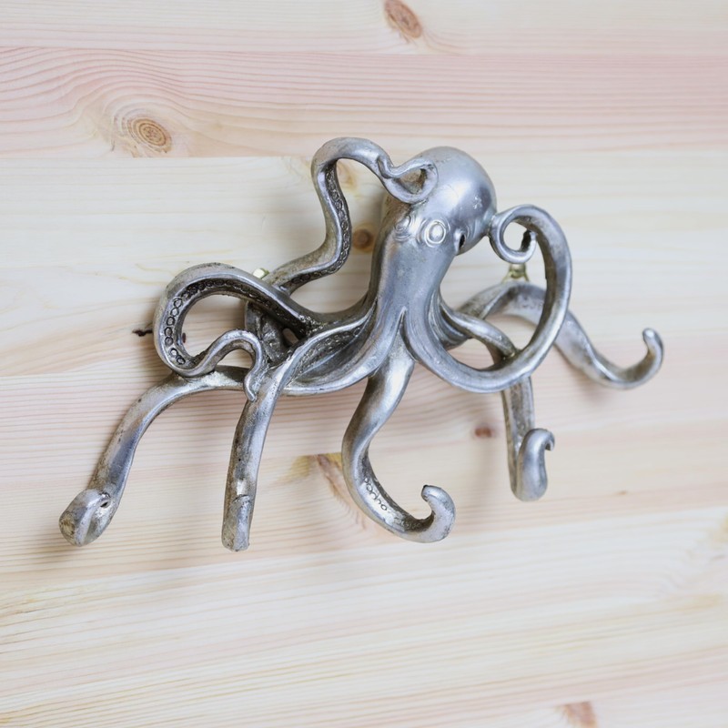 Fyne-Finds Octopus Silver Resin Wall Hanging Multi Hook Coat Scarf