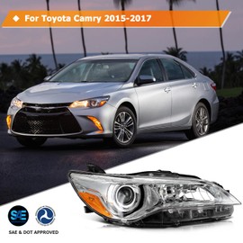 LBRST Headlight Assembly for Toyota Camry 2015-2017 Clear Lens Chrome Housing Amber Reflector Driver and Passenger Side Headlamp