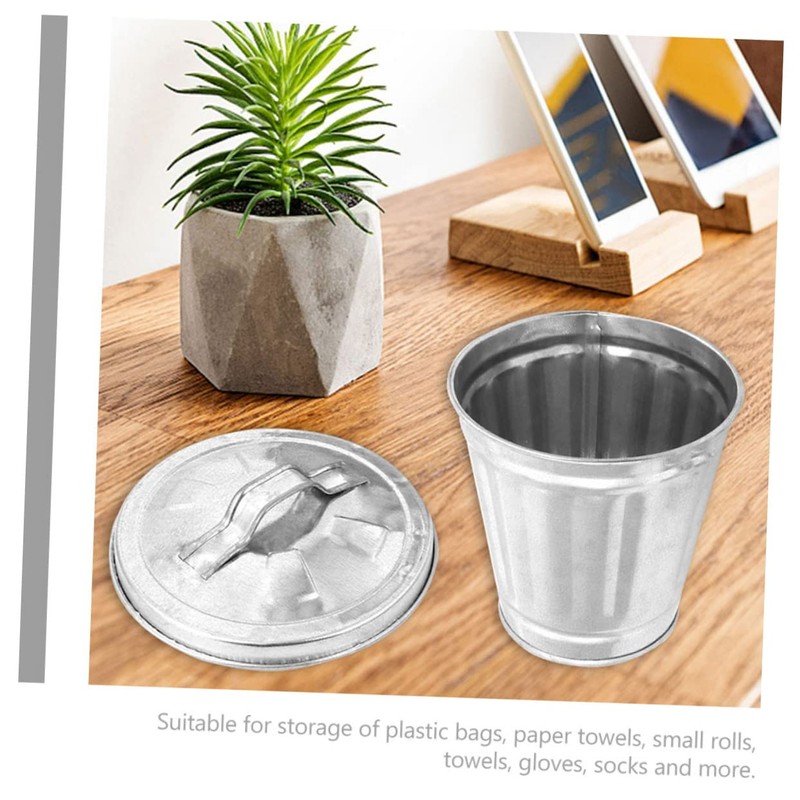 LABRIMP 4pcs Metal Trash Can with Lid Small Office Desk