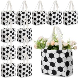 SilTriangle 12 Pcs Soccer Bag Soccer Canvas Tote Bag Kids Tote Double Sided Beach Handbag with Handles for Sports Party Favor Travel Shopping Birthday Community Events
