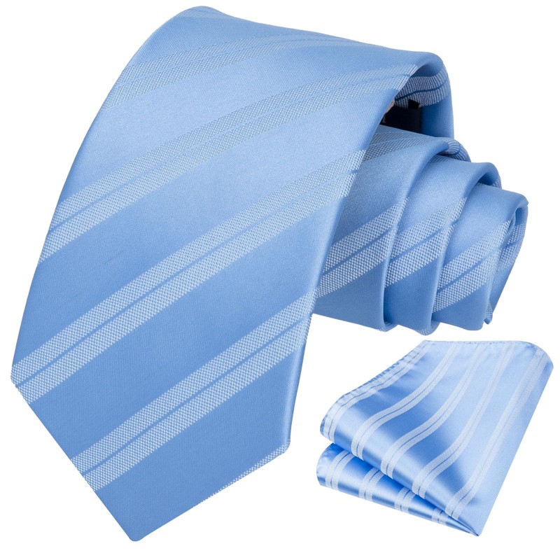 HISDERN Mens Sky Blue Plaid Tie and Pocket Square Set