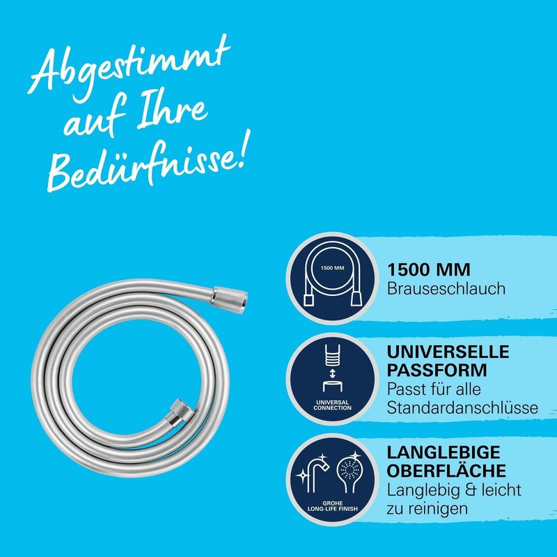 GROHE Vitalioflex 27505001 Metal Shower Hose (1500 mm, Reinforced Design,