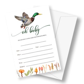 Kqfdr Mallard Duck Baby Shower Invitations with Envelopes, 25 Sets, Hunting Ideas Baby Shower Invites for Party Supplies, 4"x6" A12