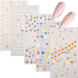 SSKHE Five style nail stickers with different and enchanting patterns of nature, inspired and animal, decorates up to classic, cute and intricate 3D designs for expressive nail
