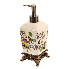 BESTOYARD Vintage Ceramic Soap Dispenser 340ML with Flower Printing Design, Easy-to-Use Lotion Holder for Home and Hotel Use
