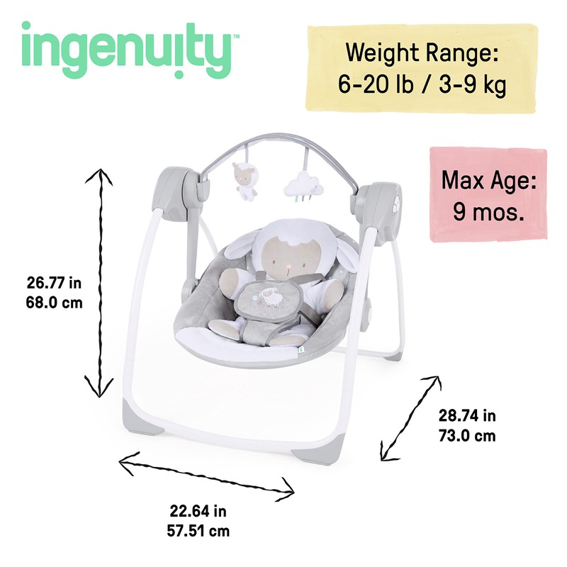 Ingenuity Comfort 2 Go Compact Portable 6-Speed Cushioned Baby Swing