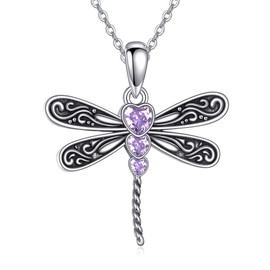 URONE Dragonfly Necklace 925 Sterling Silver June Heart Birthstone Pendant Cute Dragonfly Jewelry Gift for Women Lovers