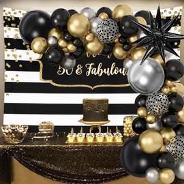 Amandir 148PCS Black and Gold Balloons Garland Arch Kit, 18''12''5'' Silver Metallic Gold Black Confetti Foil Balloons for Men Graduation Birthday Decorations Black and Gold Party Supplies