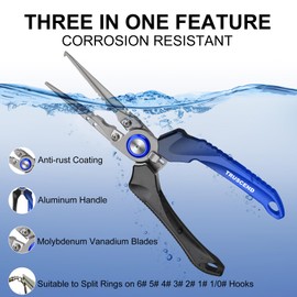 Truscend Fishing Pliers Saltwater with Mo-V Blade Cutter, Corrosion Resistant Teflon Coated Muti-Function Fishing Gear as Split Ring Plier Line Cutter Hook Remover, Fishing Gifts for Men